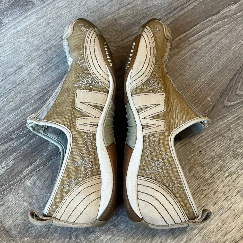 Merrell Barrado Sport Beige Tan Canvas Leather Zip Sneakers Womens 8.5 J73928